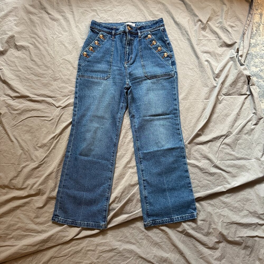 Ann Taylor LOFT Wide Leg Jeans with Button Detail